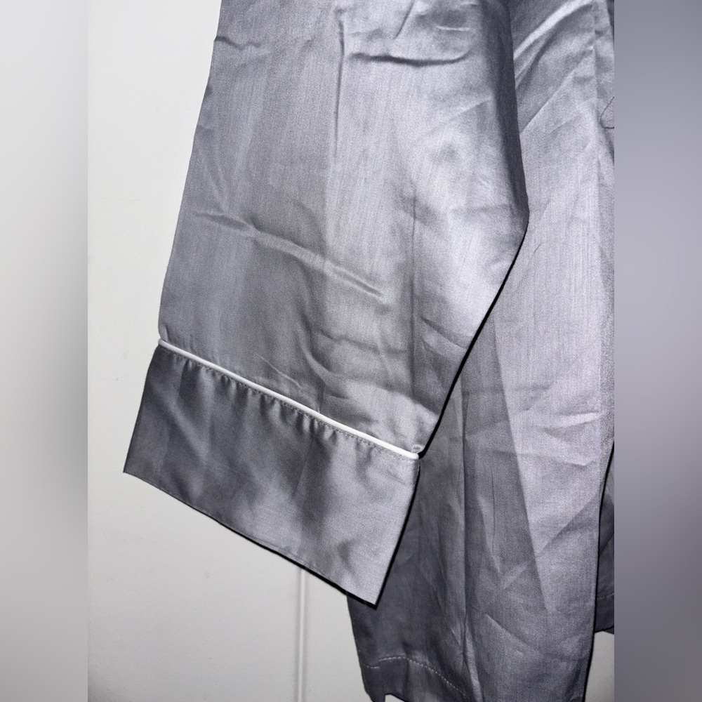 Natori Sateen Cotton Satin Pajama Set XL NEW Silver Gray 2Pc Button Top & Pants - Picture 7 of 14